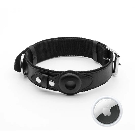 OEM Custom Adjustable Personalize Pet Accessories Luxury Vegan PU Leather Dog Collar with Airtag Case