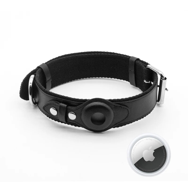 OEM Custom Adjustable Personalize Pet Accessories Luxury Vegan PU Leather Dog Collar with Airtag Case