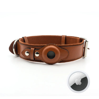 OEM Custom Adjustable Personalize Pet Accessories Luxury Vegan PU Leather Dog Collar with Airtag Case