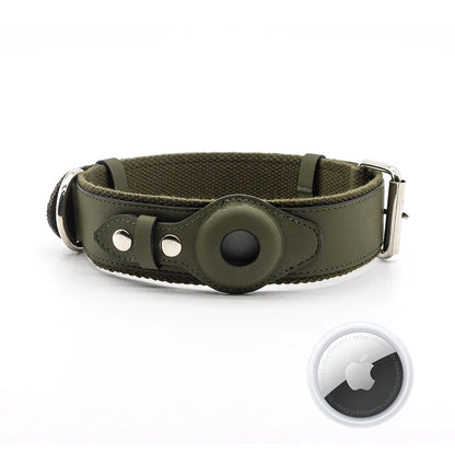OEM Custom Adjustable Personalize Pet Accessories Luxury Vegan PU Leather Dog Collar with Airtag Case