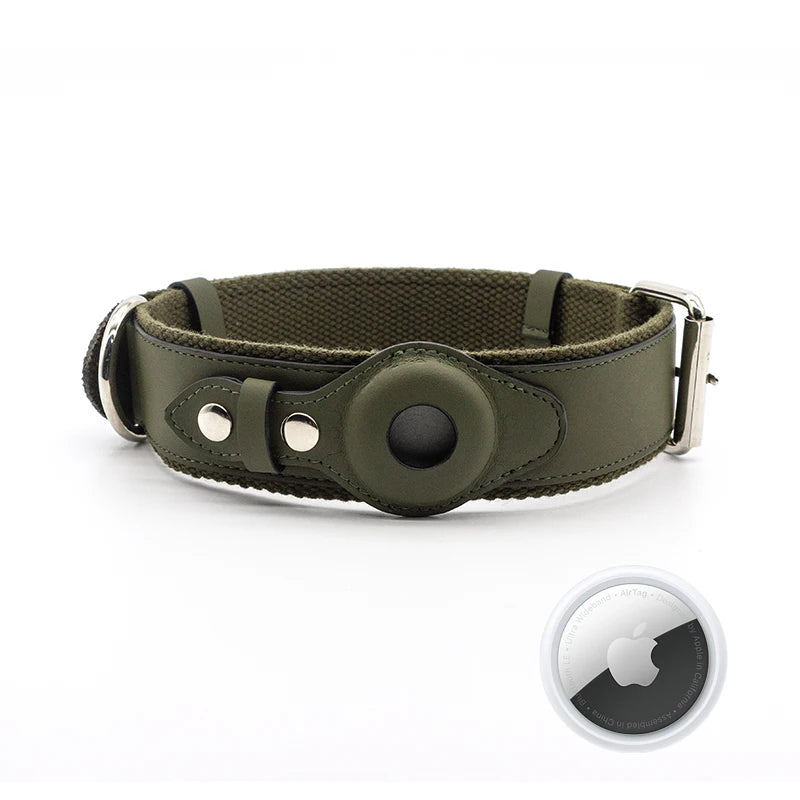 OEM Custom Adjustable Personalize Pet Accessories Luxury Vegan PU Leather Dog Collar with Airtag Case