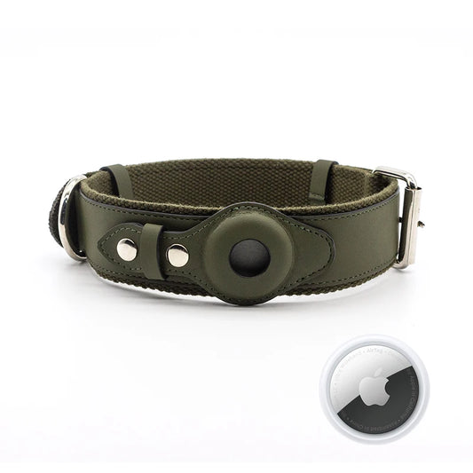 OEM Custom Adjustable Personalize Pet Accessories Luxury Vegan PU Leather Dog Collar with Airtag Case