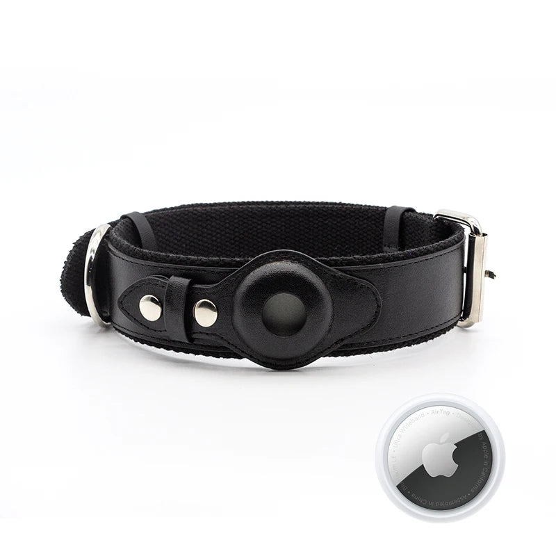 OEM Custom Adjustable Personalize Pet Accessories Luxury Vegan PU Leather Dog Collar with Airtag Case
