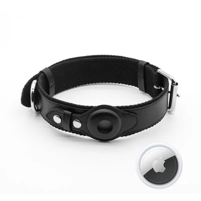 OEM Custom Adjustable Personalize Pet Accessories Luxury Vegan PU Leather Dog Collar with Airtag Case